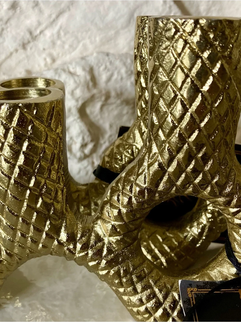 NWT Gold toned metal textured snake taper candle holders